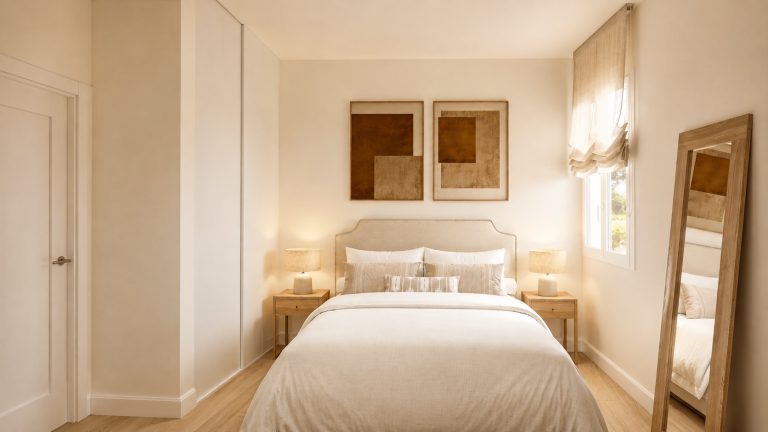 Dormitorio principal con espejo de cuerpo entero de la Vivienda C en Plaza Joaquín Costa 16, Calatayud