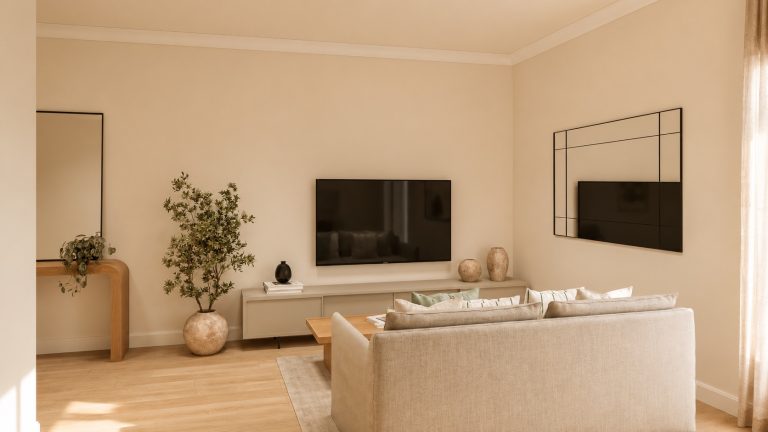 Salón con sofá, televisión y luz natural de la Vivienda C en Plaza Joaquín Costa 16, Calatayud