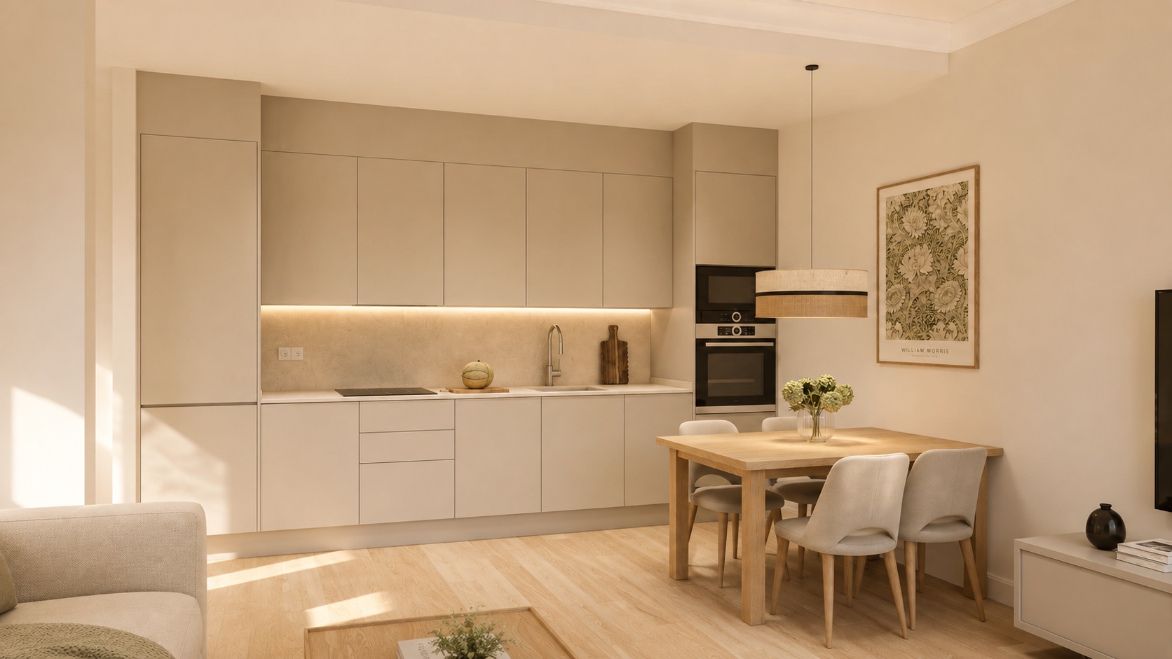 Cocina a medida con zona de comedor de la Vivienda B en Plaza Joaquín Costa 16, Calatayud